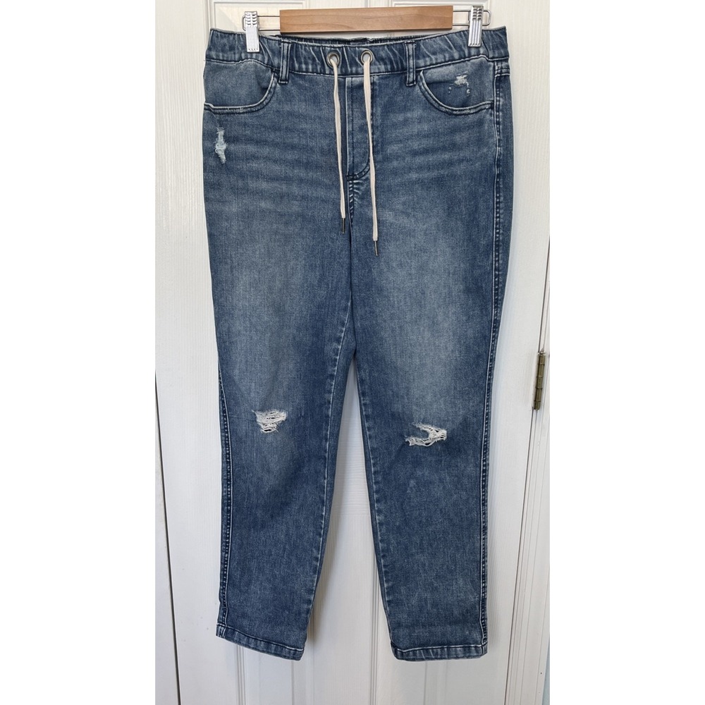 Rewash Distressed Pull On Drawstring Elastic Waist Denim Joggers Blue Medium